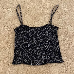 Brandy Melville Dark Blue and White Ruched Tank Top